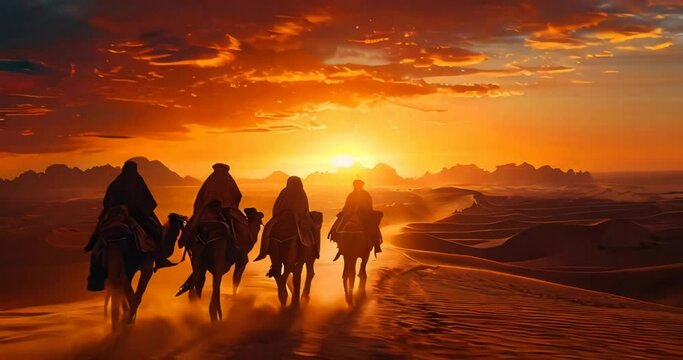 camel ride to sunset