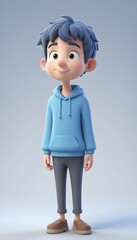 a cartoon boy in a blue hoodie