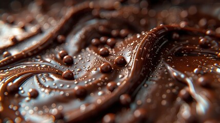   A close-up view of chocolate icing with water droplets on top