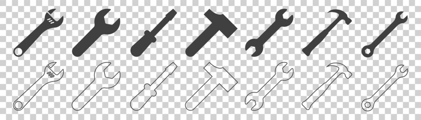 set of tools icons on white background