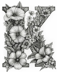 Fototapeta premium Coloring book for children letter K with flowers.