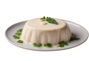 A ceramic dish filled with rich creamy bechamel sauce a foundational element in culinary arts isolated on transparent background