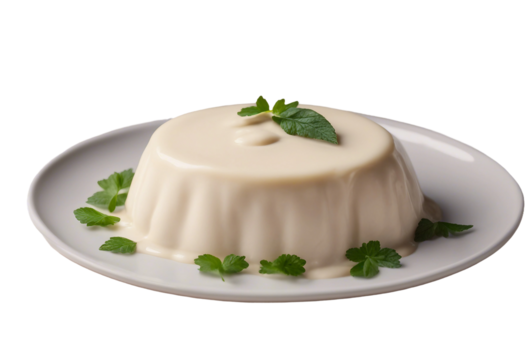 A ceramic dish filled with rich creamy bechamel sauce a foundational element in culinary arts isolated on transparent background