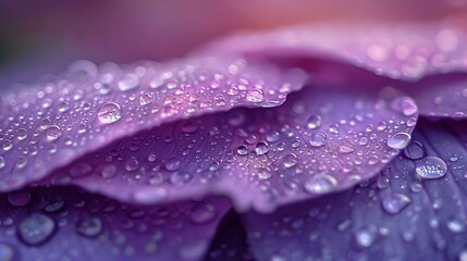   Purple flower with water drops on petals and pink background