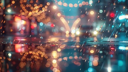 Rainy City Street with Bokeh Lights