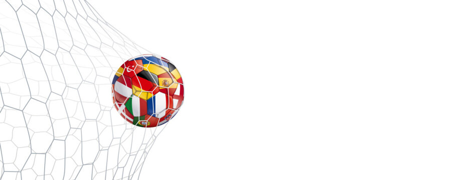 BALLON DE FOOTBALL AVEC DRAPEAUX EUROPÉENS DANS LE FILET