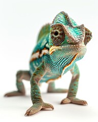 Obraz premium the jackson's chameleon white copy space on right Isolated on white background