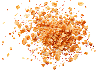 Crumbs integral wholewheat biscuit with oatmeal, cookie flying, isolated on white, top view, clipping path
