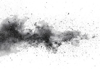 Black chalk pieces and powder flying, explosion effect isolated on white, clipping path
