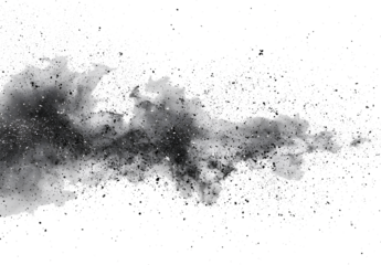 Black chalk pieces and powder flying, explosion effect isolated on white, clipping path
