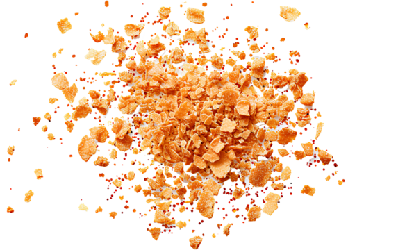 Crumbs integral wholewheat biscuit with oatmeal, cookie flying, isolated on white, top view, clipping path
