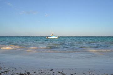 Paradise beach with white sand and palm trees in Kenya