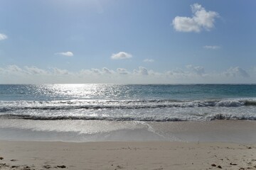 Paradise beach with white sand and palm trees in Kenya