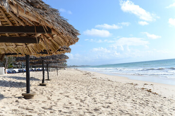 Paradise beach with white sand and palm trees in Kenya