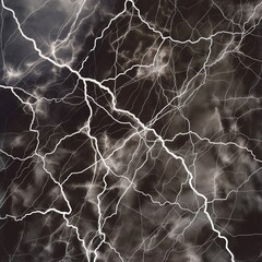 An abstract marble texture with a network of crackling, lightning-like white veins zapping across a dark, thunderous grey backdrop.
