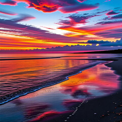Glistening sunset on the beach. Generative AI