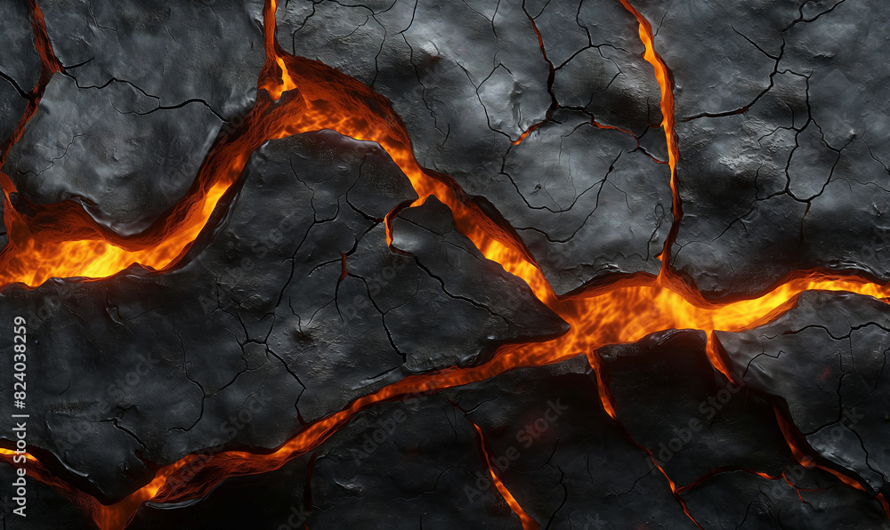 Wall mural abstract background of extinct lava with red gaps.