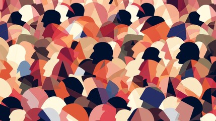 Digital art of a dense crowd of stylized, colorful abstract faces overlapping each other.