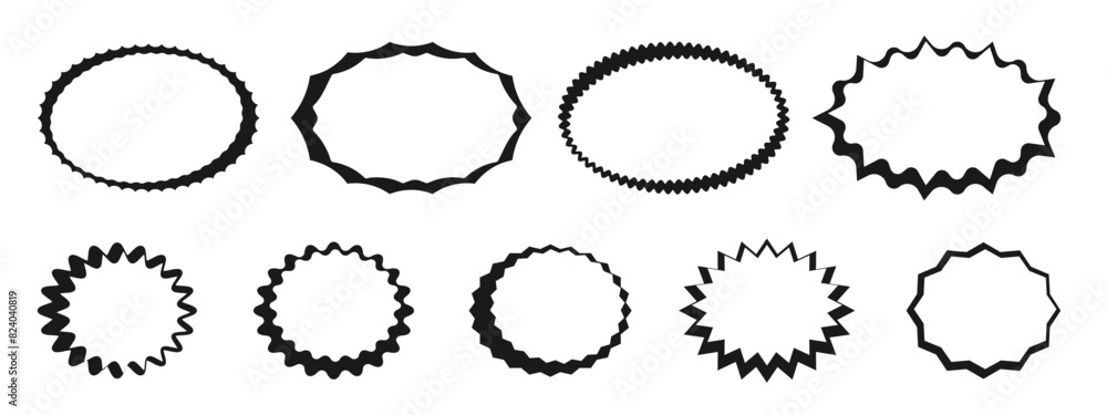 Poster graphic round and oval design frames. set of wavy zigzag lines round sticker. wavy frames for templa