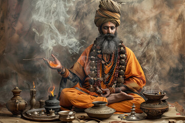 Portrait Photo of a Hindu Monk, Brahman, Generative AI