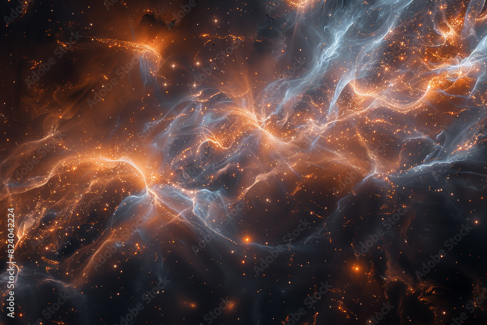 Poster a cosmic tapestry woven with threads of dark matter, invisible yet shaping the structure of the cosm