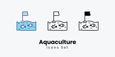 Aquaculture Icons set thin line and glyph vector icon illustration
