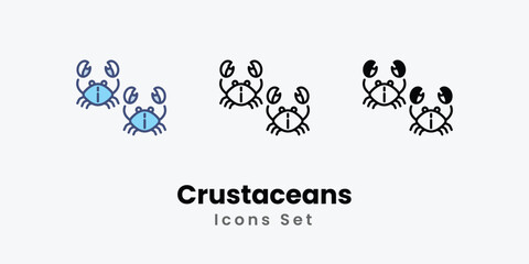 Crustaceans Icons set thin line and glyph vector icon illustration