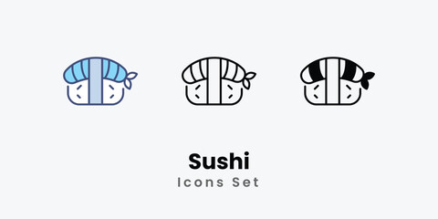 Sushi Icons set thin line and glyph vector icon illustration