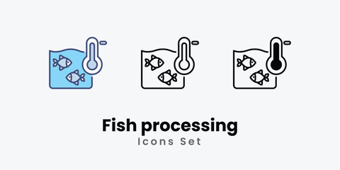 Fish processing Icons set thin line and glyph vector icon illustration