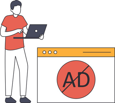 AD Blocking, Anti ads blocking or advertising on web browser and mobile application concept,
