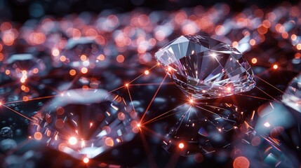 Beautifully detailed minimalistic Cinema 4D scene of business connections made of clear diamonds