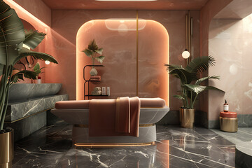 A serene spa salon with elegant decor offering relaxing treatments and rejuvenation in a peaceful setting