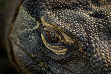 Fototapeta premium On the sunbaked islands, the komodo dragon basked, its ancient eyes holding secrets of a time beyond comprehension