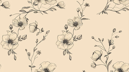 Repeat the pattern of delicate floral tattoos on a beige background