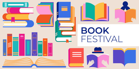 Book festival, books sale, back to school concept design. Colorful vector design and illustrations © Marina Zlochin