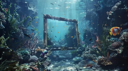 The frame mockup, now in a whimsical underwater setting, showcases art surrounded by marine life