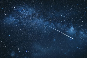 A spectacular shooting star streaks across a night sky filled with twinkling stars and cosmic wonders