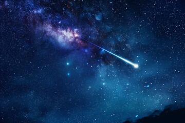 Fototapeta premium A spectacular shooting star streaks across a night sky filled with twinkling stars and cosmic wonders