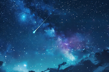 A spectacular shooting star streaks across a night sky filled with twinkling stars and cosmic wonders