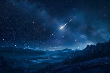 A spectacular shooting star streaks across a night sky filled with twinkling stars and cosmic wonders