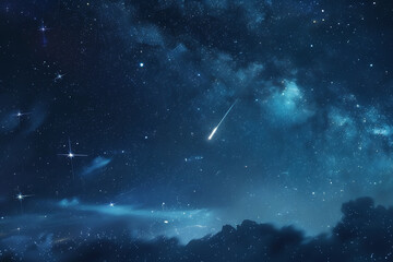 Obraz premium A spectacular shooting star streaks across a night sky filled with twinkling stars and cosmic wonders