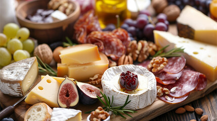 Assorted Cheeses and Meats on a Cutting Board