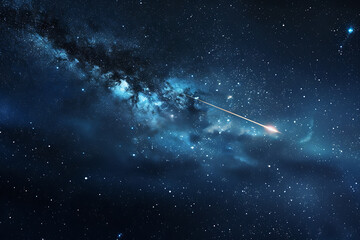 A spectacular shooting star streaks across a night sky filled with twinkling stars and cosmic wonders