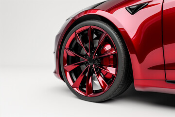 Close-Up of Red Car Tire on White Background