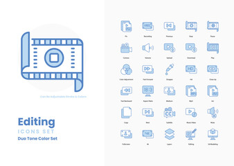 editing icons collection. Set contains such Icons as Edit, Cut, Copy, Paste, Undo, Redo, Crop, Rotate, Resize, Adjust, Enhance, Filter, Effects, Layers, and more