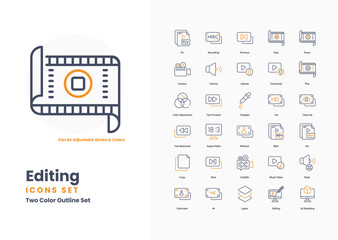 editing icons collection. Set contains such Icons as Edit, Cut, Copy, Paste, Undo, Redo, Crop, Rotate, Resize, Adjust, Enhance, Filter, Effects, Layers, and more