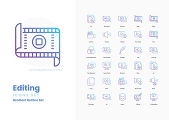editing icons collection. Set contains such Icons as Edit, Cut, Copy, Paste, Undo, Redo, Crop, Rotate, Resize, Adjust, Enhance, Filter, Effects, Layers, and more