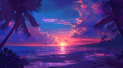 Tropical Beach At Sunset: The Magical Transition Of Colors From Day To Night