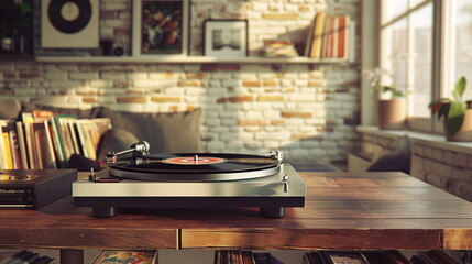 Vintage Vinyl Records and Classic Turntable in Hipster Apartment, Retro Revival