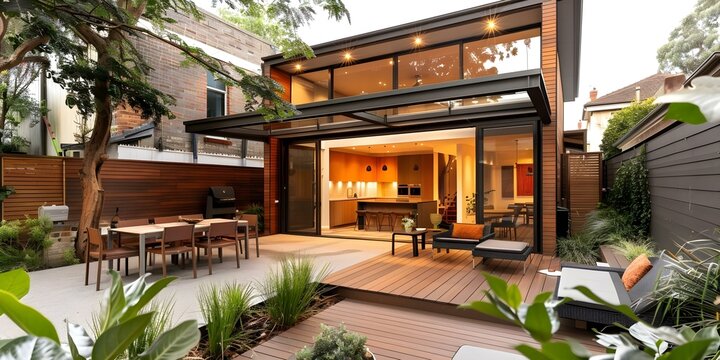 Melbourne modern home extension renovation adds deck patio and courtyard area. Concept Home Renovation, Deck Extension, Patio Addition, Courtyard Design, Modern Architecture